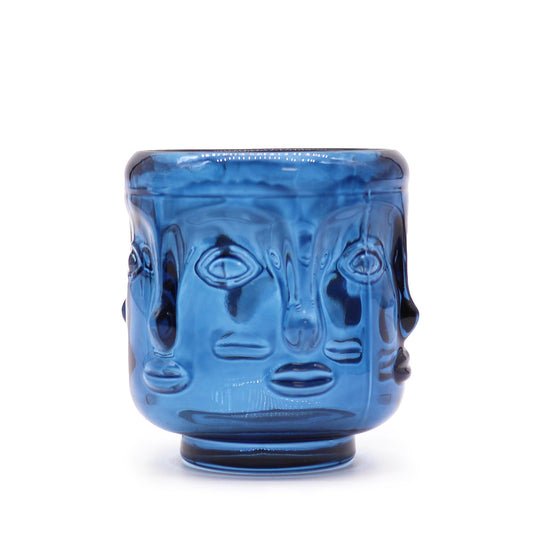 Buddha Face Pressed Glass Candle Holder – Royal Blue | Fits Tea Lights