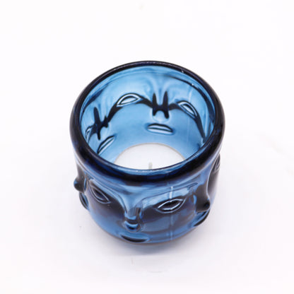 Buddha Face Pressed Glass Candle Holder – Royal Blue | Fits Tea Lights