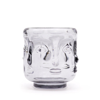 Buddha Face Pressed Glass Candle Holder – Midnight Grey | Fits Tea Lights