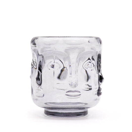 Buddha Face Pressed Glass Candle Holder – Midnight Grey | Fits Tea Lights