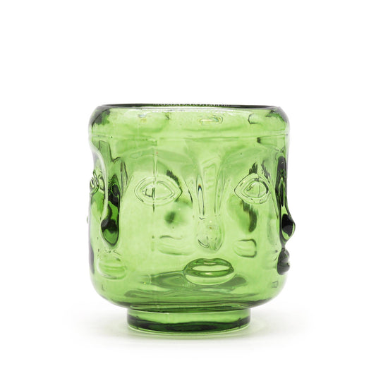 Buddha Face Pressed Glass Candle Holder – Jade Green | Fits Tea Lights