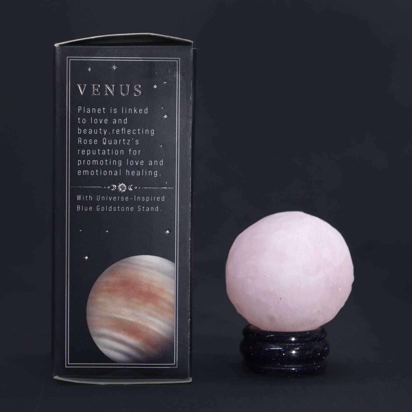 Gemstone Planet Sphere on Solar Goldstone Stand – Venus | Rose Quartz