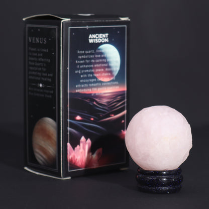 Gemstone Planet Sphere on Solar Goldstone Stand – Venus | Rose Quartz