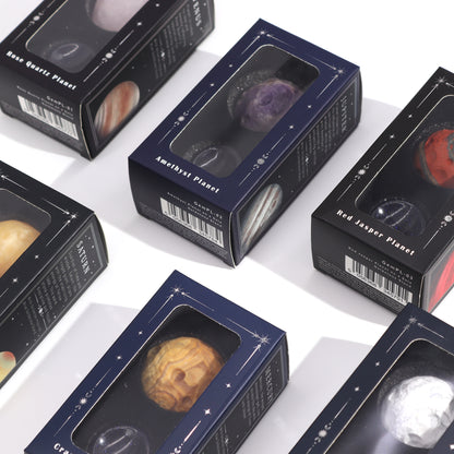 Gemstone Planet Sphere on Solar Blue Goldstone Stand – Mars | Red Jasper