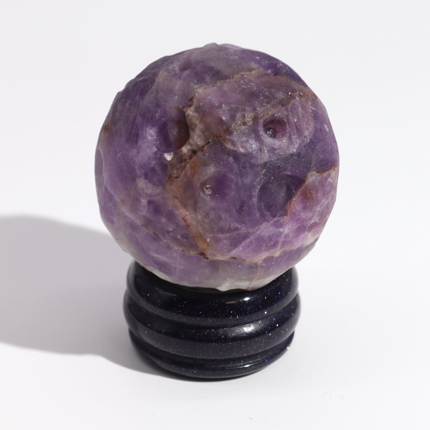 Gemstone Planet Sphere on Solar Blue Goldstone Stand – Jupiter | Amethyst
