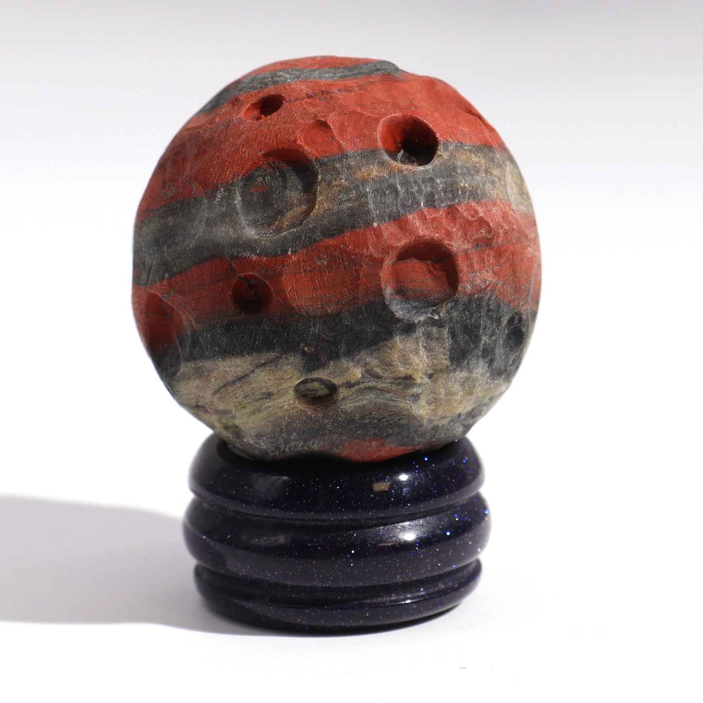 Gemstone Planet Sphere on Solar Blue Goldstone Stand – Mars | Red Jasper