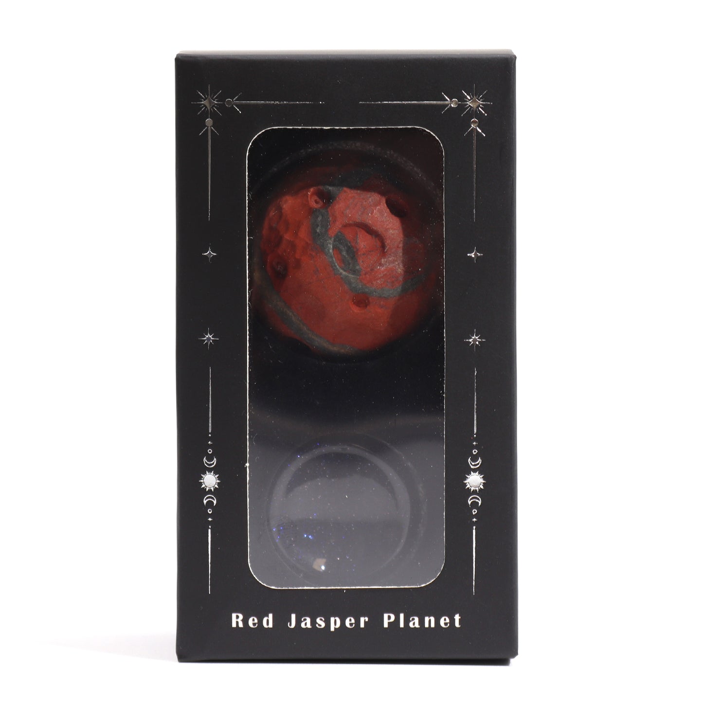 Gemstone Planet Sphere on Solar Blue Goldstone Stand – Mars | Red Jasper