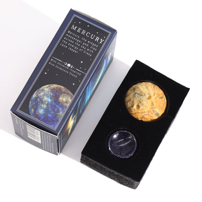 Gemstone Planet Sphere on Solar Blue Goldstone Stand – Mercury | Crazy Lace Jasper