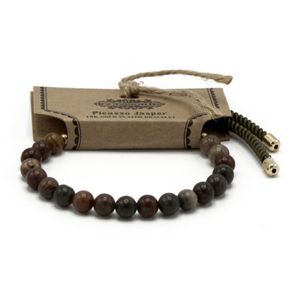 String Gemstone Bracelet – Picasso Jasper | Green Rope with 18K Golden-Plated Sliding Toggle