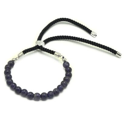 String Gemstone Bracelet – Amethyst | Black Rope with 925 Silver-Plated Sliding Toggle