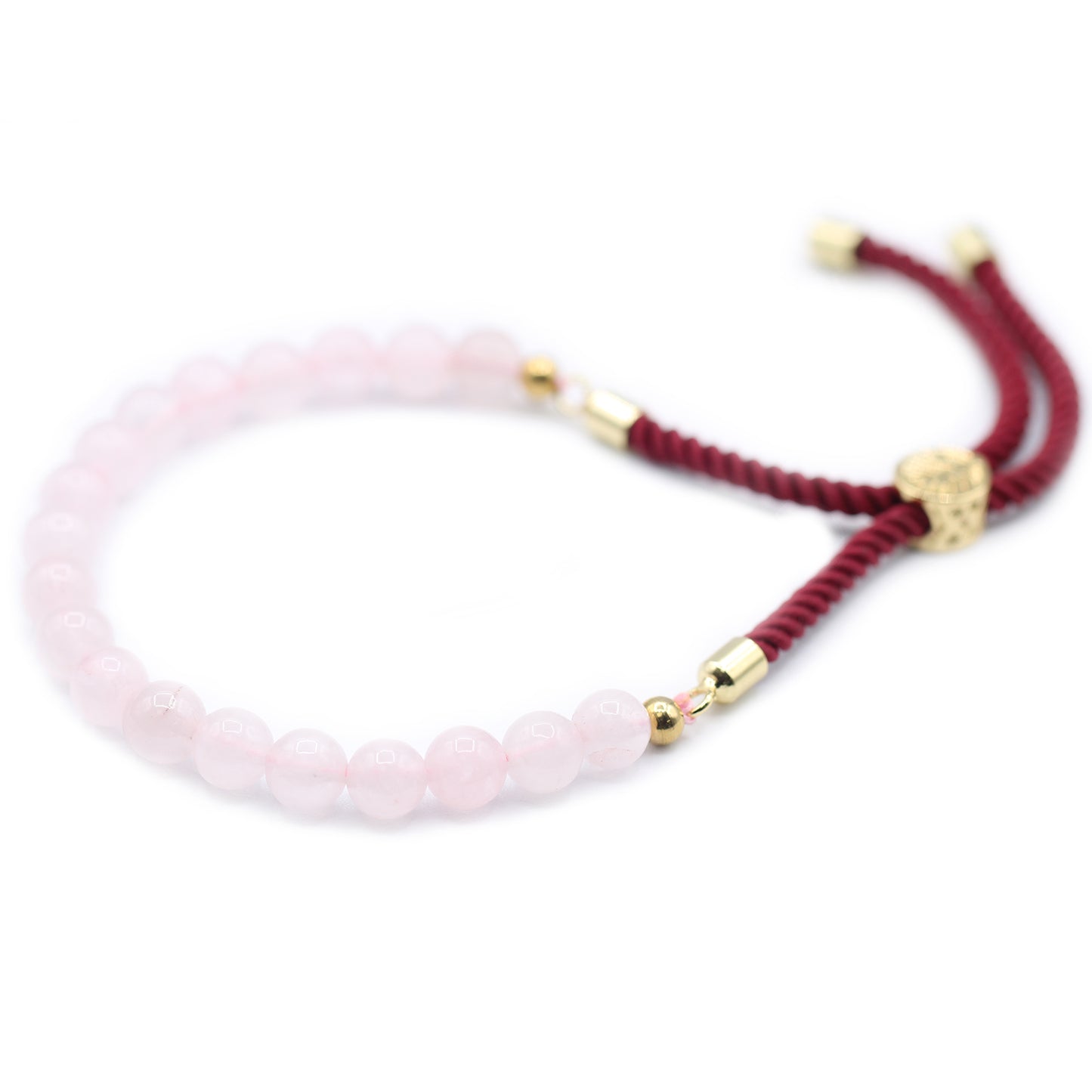 String Gemstone Bracelet – Rose Quartz | Bordeaux Rope with 18K Golden-Plated Sliding Toggle