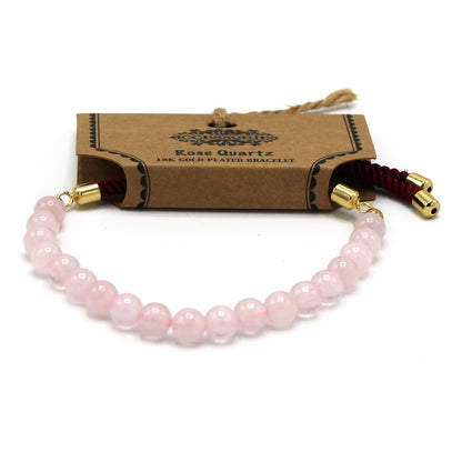 String Gemstone Bracelet – Rose Quartz | Bordeaux Rope with 18K Golden-Plated Sliding Toggle