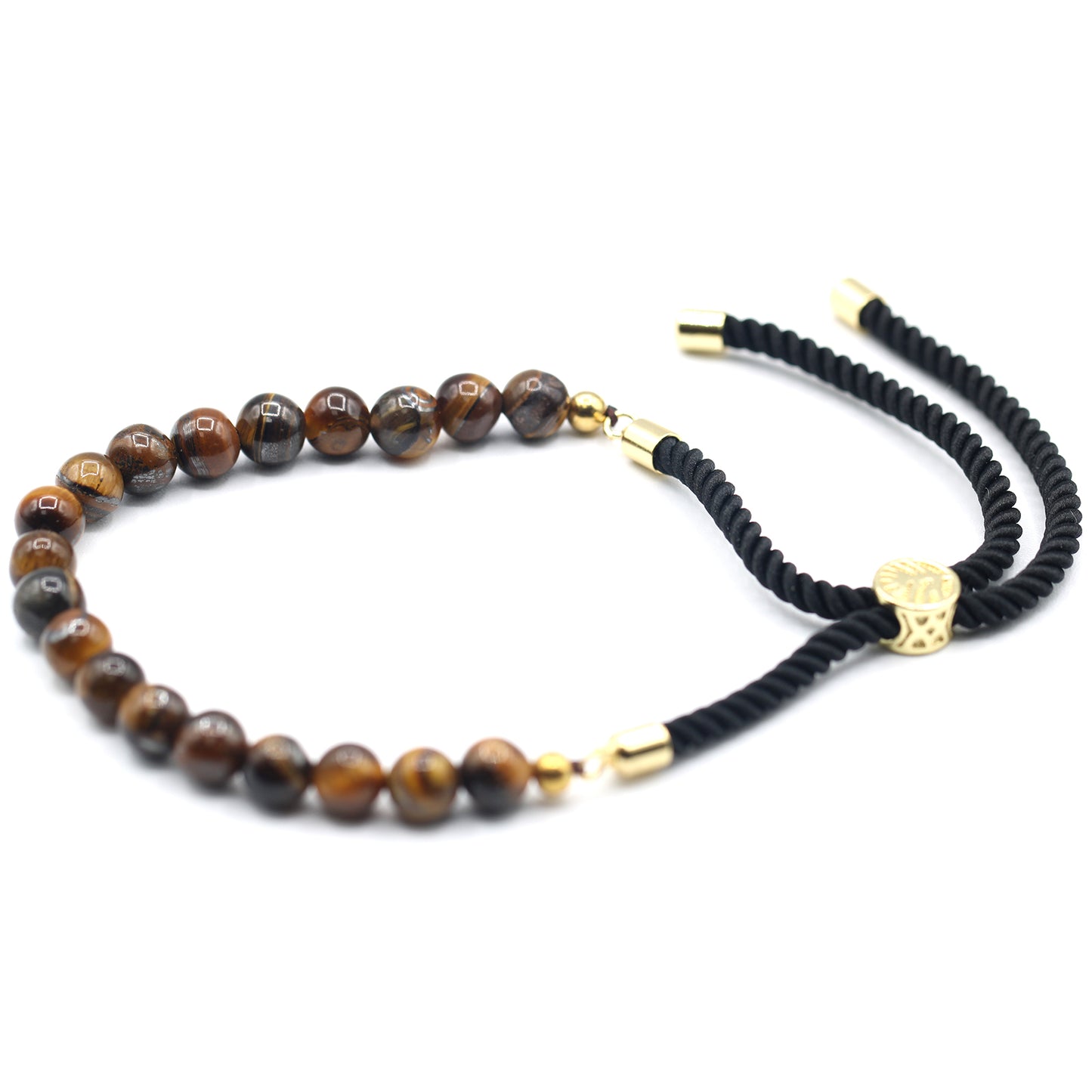 String Gemstone Bracelet – Tiger's Eye | Black Rope with 18K Golden-Plated Sliding Toggle