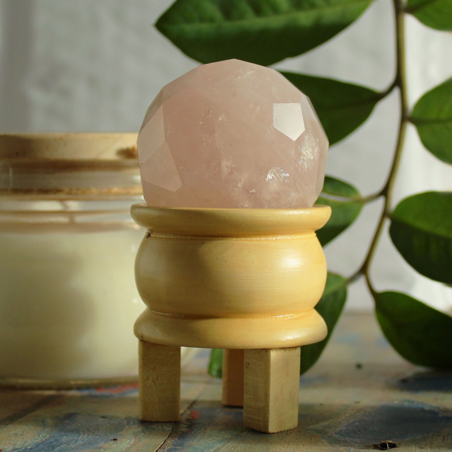Faceted Gemstone Healing Ball & Stand – Rose Quartz | Meditation & Energy Work