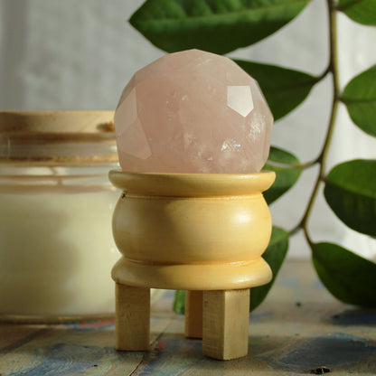 Faceted Gemstone Healing Ball & Stand – Rose Quartz | Meditation & Energy Work