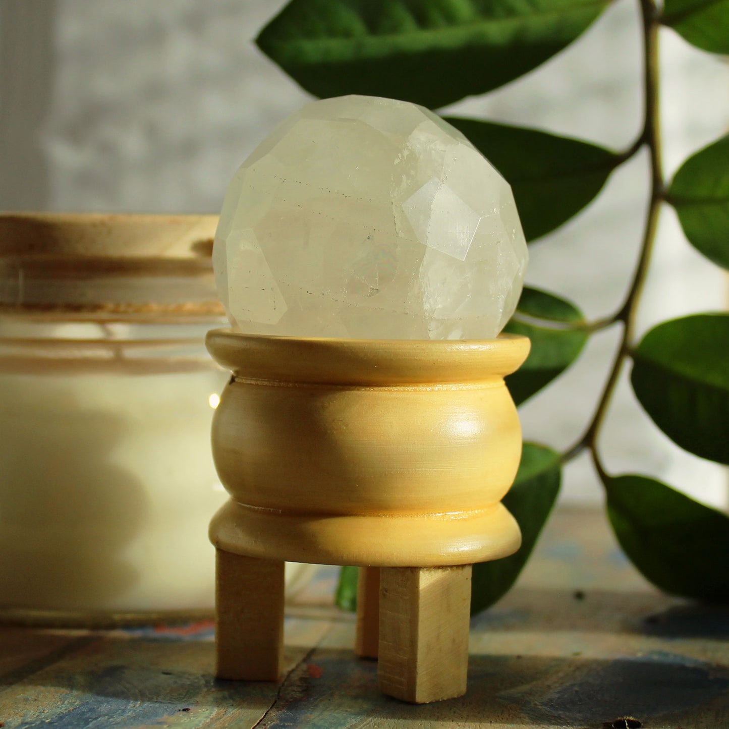 Faceted Gemstone Healing Ball & Stand – Clear Quartz | Meditation & Energy Work
