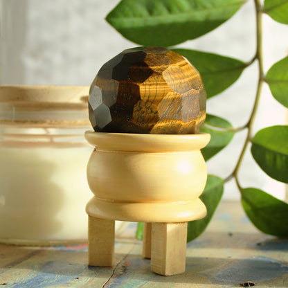 Faceted Gemstone Healing Ball & Stand – Tiger's Eye | Meditation & Energy Work