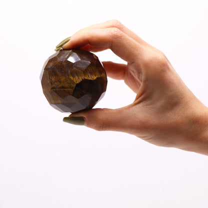 Faceted Gemstone Healing Ball & Stand – Tiger's Eye | Meditation & Energy Work