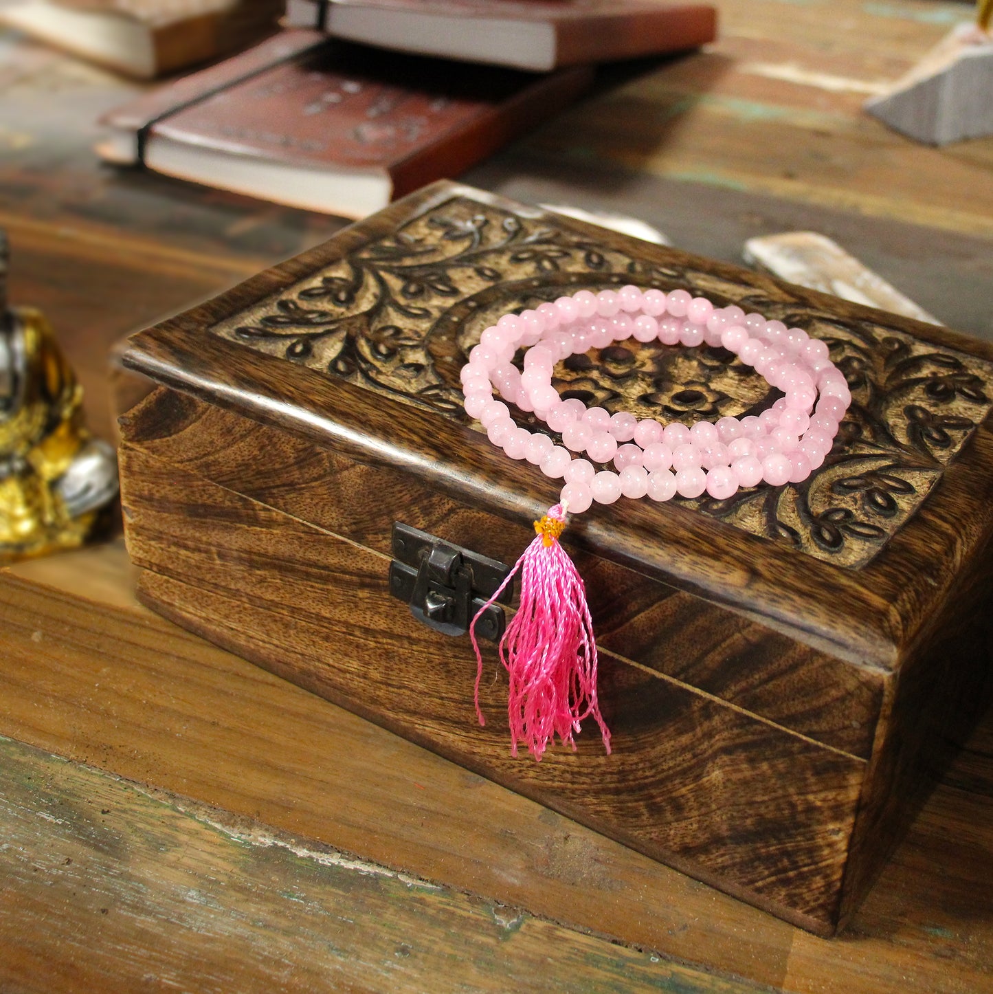 Gemstone Mala Bead Rosary – Rose Quartz | 108 Beads