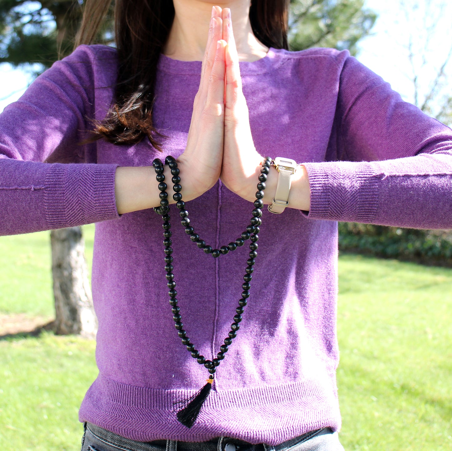 Gemstone Mala Bead Rosary – Black Agate | 108 Beads