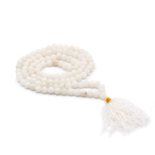 Gemstone Mala Bead Rosary – Snow Quartz | 108 Beads