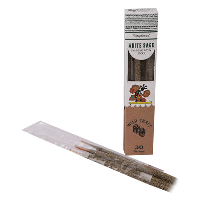 Vijayshree Wild Craft Smudging Resin Sticks – White Sage (30g) | Natural Aromatic Incense for Ritual & Cleansing