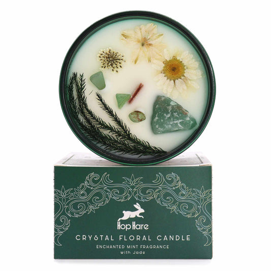 The Magician Hop Hare Crystal Floral Candle – 330g | Enchanted Mint Fragrance with Jade