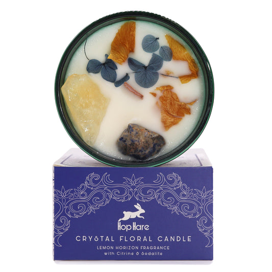 The Sun Hop Hare Crystal Floral Candle – 330g | Lemon Horizon Fragrance with Citrine & Sodalite