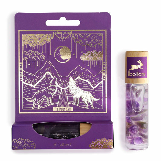 The Moon – Hope Hare Gemstone Essential Oil Roll On | Amethyst with Lavender, Rosemary, Cedarwood & Chamomile