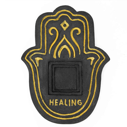 Healing Incense Powder Plate – Black & Gold Lava Stone | Ritual Burner for Power & Transformation