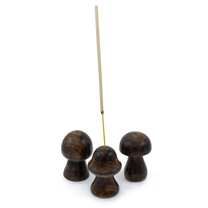 Miniature Mushroom Incense Holders – Set of 3 | Handcrafted Mango Wood