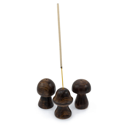 Miniature Mushroom Incense Holders – Set of 3 | Handcrafted Mango Wood