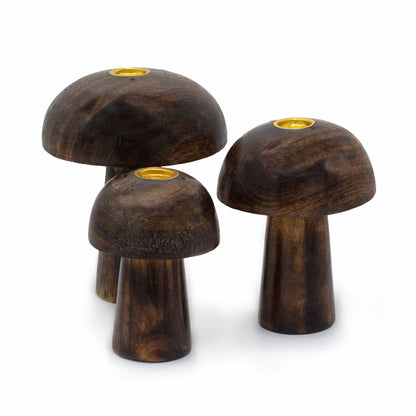 Round Cap Mushroom Incense Holders – Set of 3 | Handcrafted Mango Wood