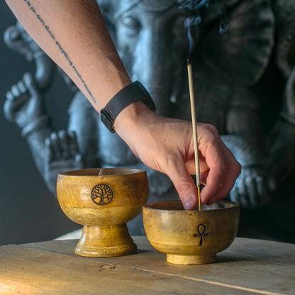 Mango Wood Chalice Incense Holder – Tree of Life | Incense Stick & Cone Holder