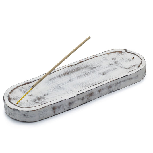 Mango Wood Incense Holder – Whitewash | Indian Ash Catcher & Rustic Ritual Tray
