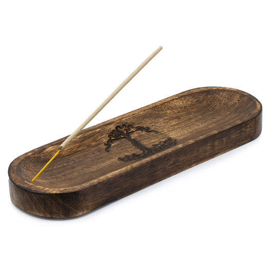 Mango Wood Incense Holder – Tree of Life | Indian Ash Catcher & Symbolic Ritual Tray