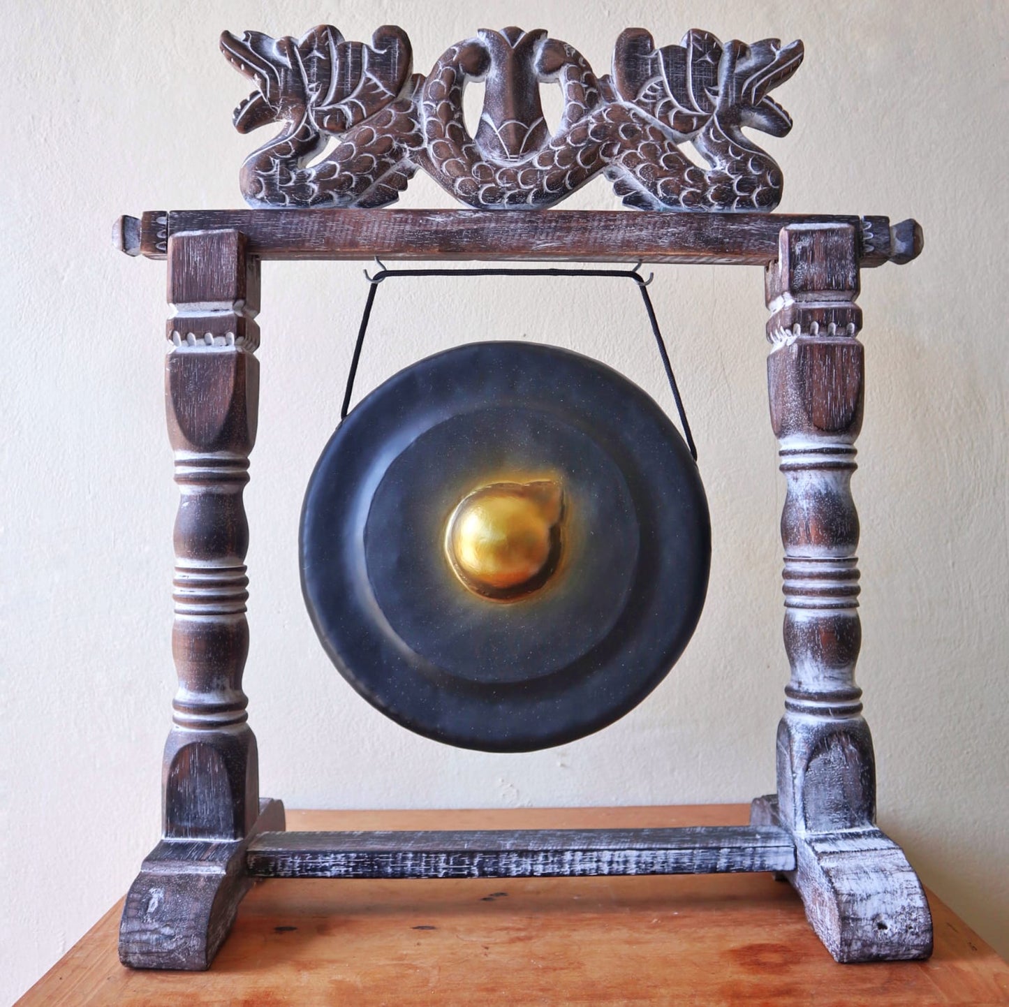 Black Healing Gong with Antique Stand – Extra Small (25cm) | Handmade, Resonant & Spiritual Décor