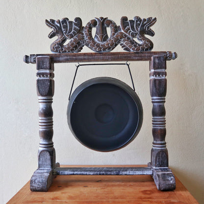 Black Healing Gong with Antique Stand – Extra Small (25cm) | Handmade, Resonant & Spiritual Décor