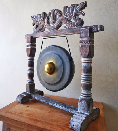 Black Healing Gong with Antique Stand – Extra Small (25cm) | Handmade, Resonant & Spiritual Décor