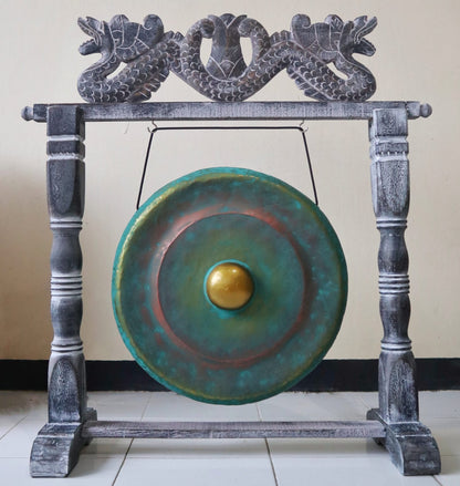 Greenwash Healing Gong with Antique Stand – Medium (50cm) | Handmade, Resonant & Spiritual Décor