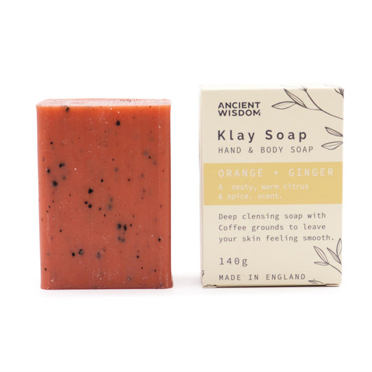 Klay Soap Bar – Orange & Ginger | Yellow Clay + Coffee Grounds