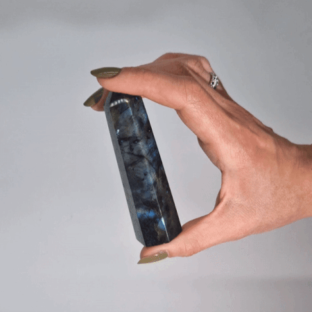 Labradorite Obelisk – 100×28mm | Polished Stone Display Piece