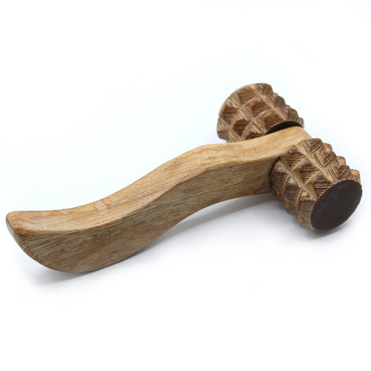 Ribbed Hand Roller – Deep Tissue Wooden Massager | Redwood