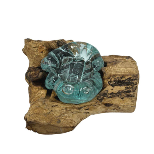 Molten Glass on Gamal Wood Candle Holder – Small Single Holder | Handmade in Bali with Recycled Glass