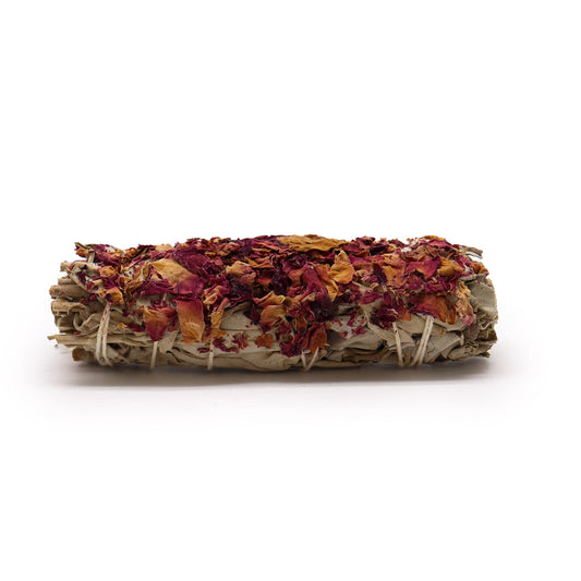 White Sage & Castile Rose Smudge Stick – 10cm | Gentle Purification & Heart-Centred Ritual