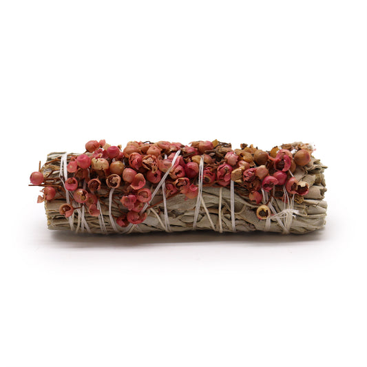 White Sage & Pirul Seed Smudge Stick – 10cm | Grounding & Protective Aromatic Blend