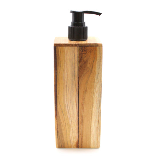 Square Natural Teakwood Soap Dispenser – 200ml | Handmade Refillable Pump Bottle