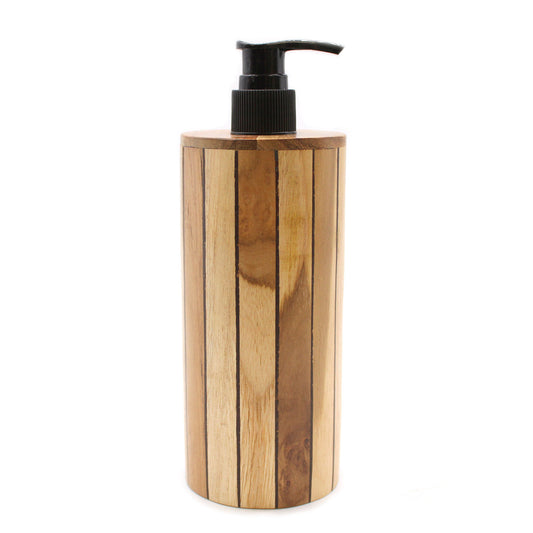 Round Natural Teakwood Soap Dispenser – 200ml | Handmade Refillable Pump Bottle