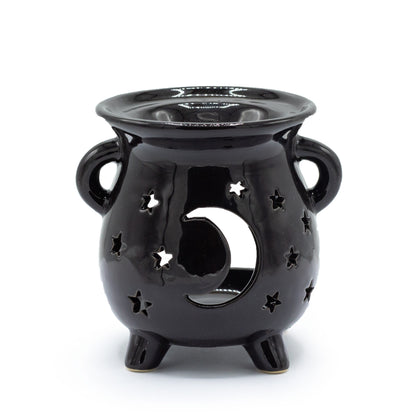 Black Cauldron Ceramic Oil Burner – Moon & Stars | For Wax Melts & Fragrance Oils