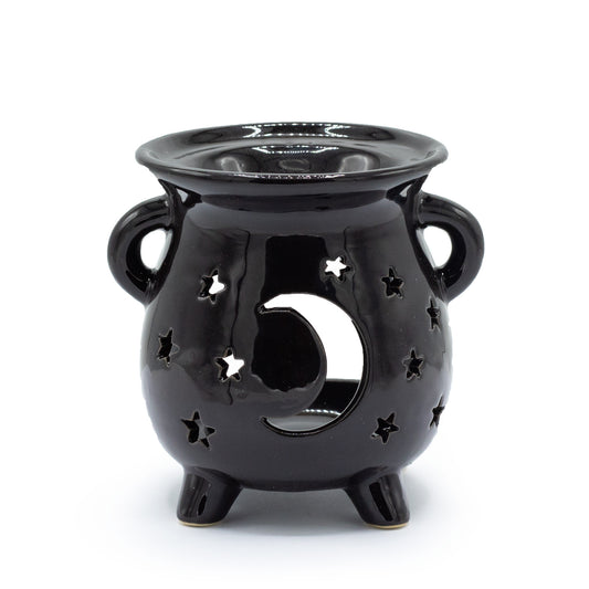 Black Cauldron Ceramic Oil Burner – Moon & Stars | For Wax Melts & Fragrance Oils